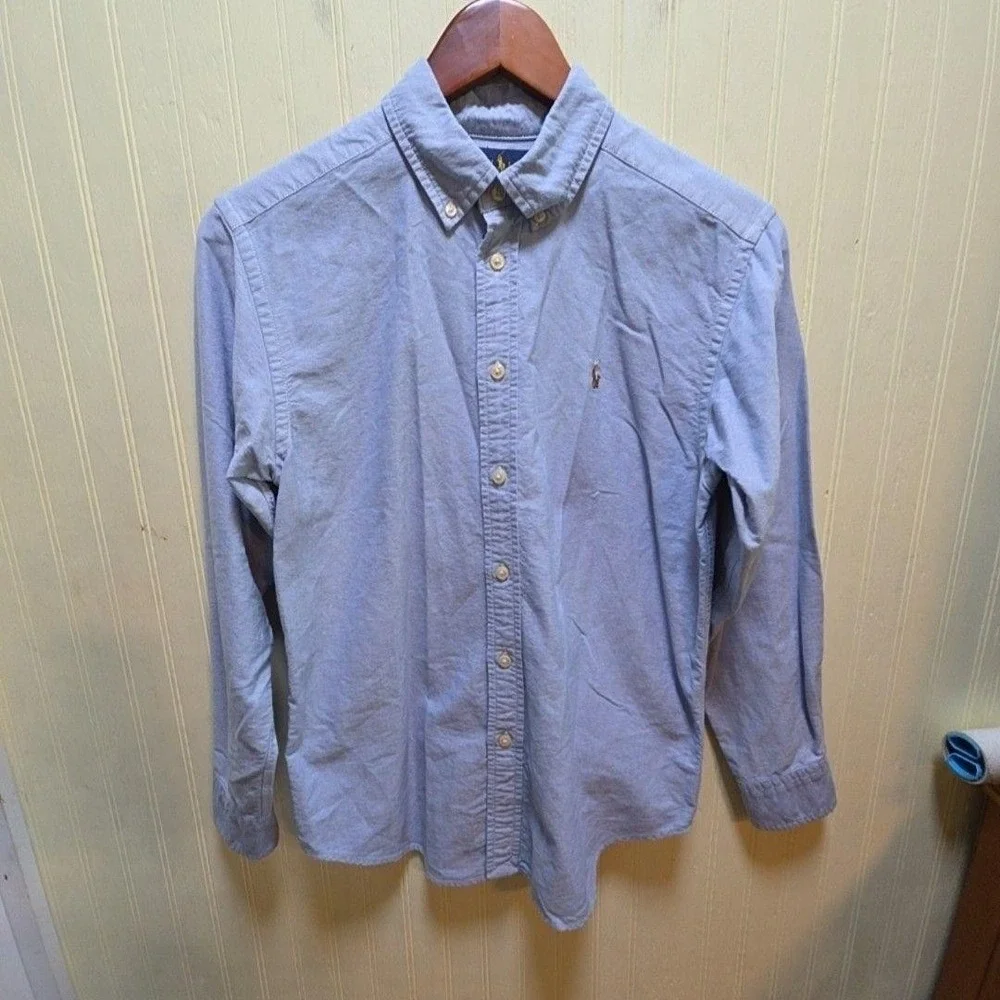 Ralph Lauren Shirt Boys 14 Blue Solid Oxford Button Down Long Sleeve Pony Logo